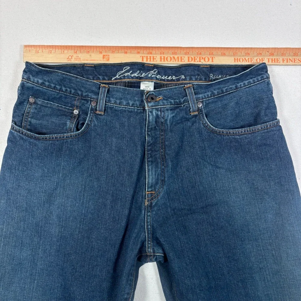 Eddie Bauer Mens Relaxed Fit Flannel Lined Jeans Blue Denim 38x30 Medium Wash
